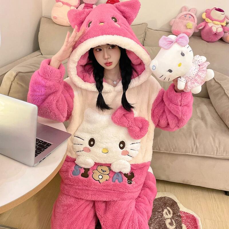 Thermal Long John - Sanrios Cinnamoroll pijamas de terciopelo Coral